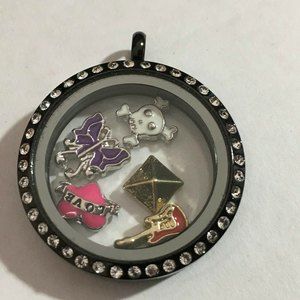 ROUND LIVING MEMORY Floating Charm LOCKET STAINLESS STEEL Goth